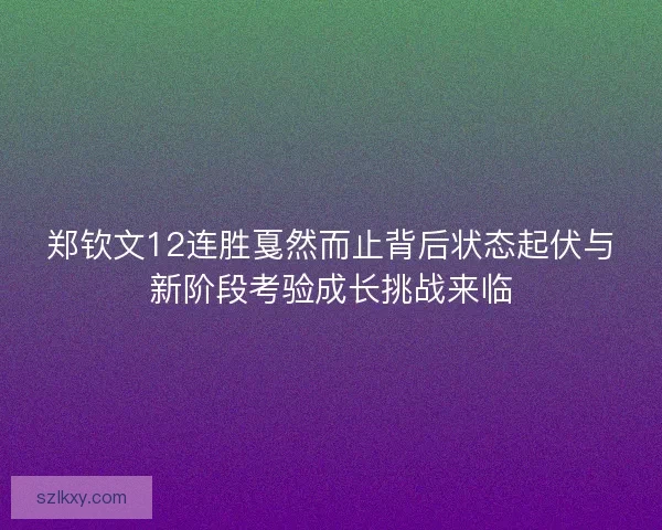 郑钦文12连胜戛然而止背后状态起伏与新阶段考验成长挑战来临
